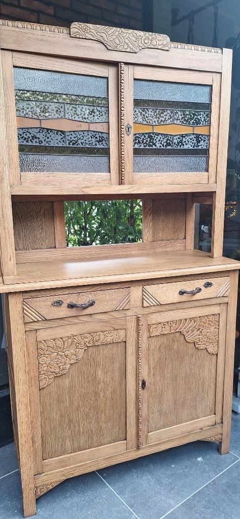 Antieke vitrine Buffetkast met glas in lood, Antiek en Kunst, Antiek | Meubels | Kasten, Ophalen