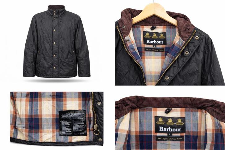 Barbour Quilted Jacket Donkergrijs – Maat L – Origineel, Kleding | Heren, Jassen | Winter, Gedragen, Maat 52/54 (L), Grijs, Ophalen of Verzenden