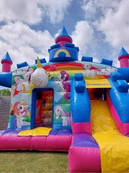 Verhuur springkasteel Unicorn met glijbaan, Hobby en Vrije tijd, Feestartikelen | Verhuur, Verzenden