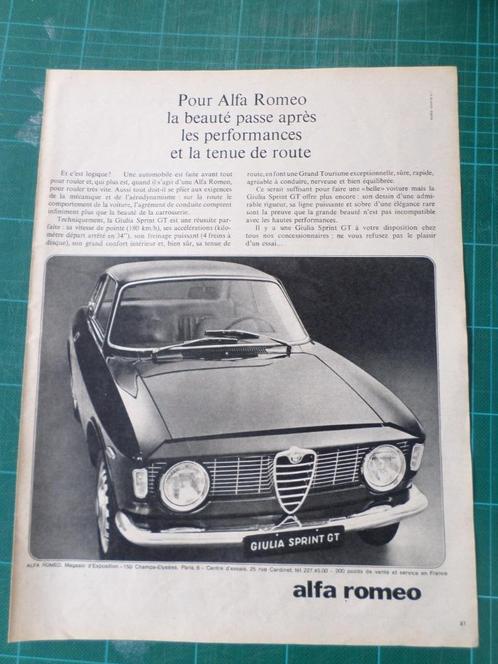 Alfa Roméo Giulia Sprint GT - publicité papier - 1965, Verzamelen, Merken en Reclamevoorwerpen, Gebruikt, Overige typen, Ophalen of Verzenden