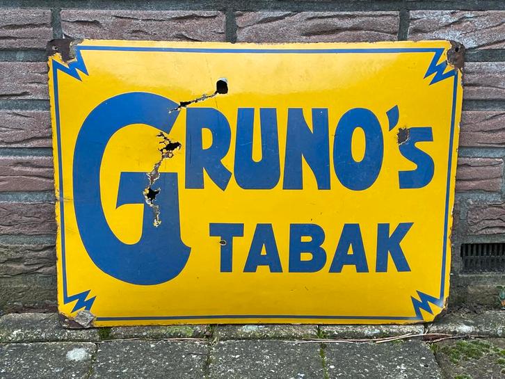 Emaille Reclamebord Gruno’s Tabak, Verzamelen, Merken en Reclamevoorwerpen, Gebruikt, Reclamebord, Verzenden