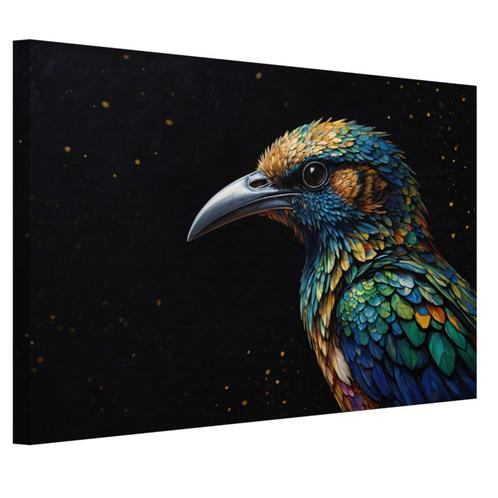 Portret modern vogel canvas 60x40cm - 18mm., Huis en Inrichting, Woonaccessoires | Wanddecoraties, Nieuw, Verzenden