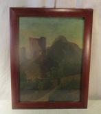Mooi Oud Geschilderd werk 'Ruine op de Berg' - 46x36, Antiek en Kunst, Ophalen of Verzenden