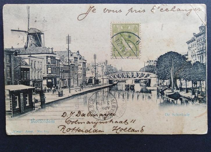 Oude postkaart van Rotterdam naar Havana 1902, Verzamelen, Postkaarten | Nederland, Gelopen, Zuid-Holland, Voor 1920, Verzenden