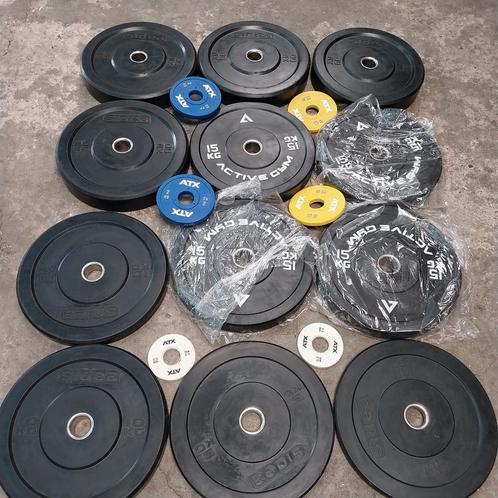 Olympische bumper en atx plates set, Sport en Fitness, Fitnessmaterialen, Zo goed als nieuw, Ophalen