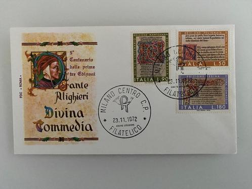 Timbre Enveloppe 1er Jour Italie Dante Divina Commedia 1972, Timbres & Monnaies, Timbres | Europe | Italie, Affranchi, Enlèvement ou Envoi