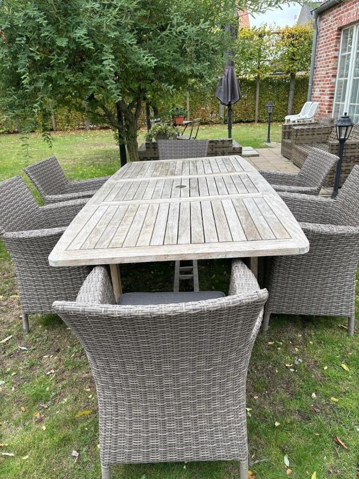 tuinset, tafel + 6 stoelen, Tuin en Terras, Tuinsets en Loungesets, Gebruikt, Tuinset, Hardhout, 6 zitplaatsen, Eettafel, Stoel