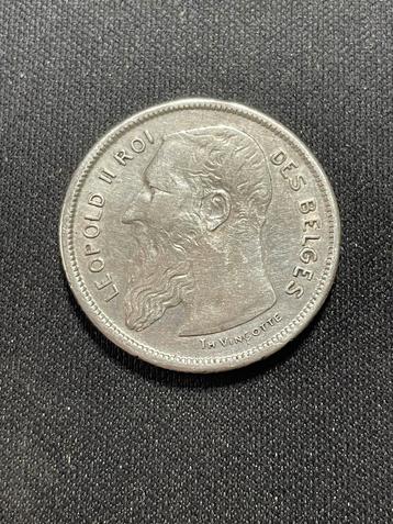 Monnaie Leopold II 2 francs fr 1904 argent sans point.