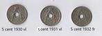 Albert I 3x 5 centen 1930/1931/1932, Enlèvement ou Envoi, Monnaie en vrac, Métal