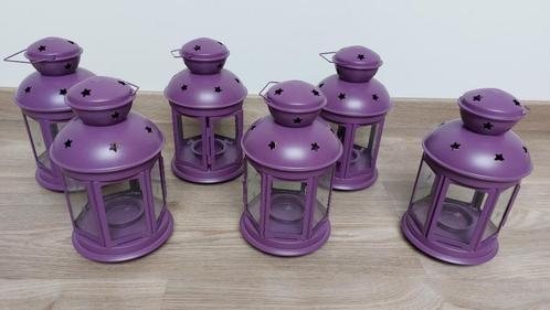 Paarse lantaarn / kaarsenhouder - 6 beschikbaar en als nieuw, Huis en Inrichting, Woonaccessoires | Kandelaars en Kaarsen, Zo goed als nieuw