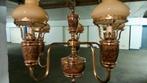 Antieke kroonluchter met glazen lampenkap, Antiek en Kunst, Antiek | Verlichting