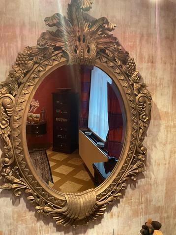Spiegel in teak goudkleurig , handgemaakt beschikbaar voor biedingen