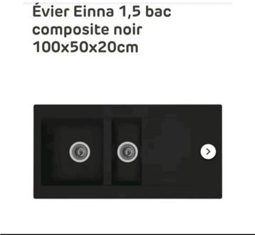 Évier Einna 1.5 composite noir. 100 x 50 x 20. Neuf emballé, Enlèvement, Comme neuf, Noir
