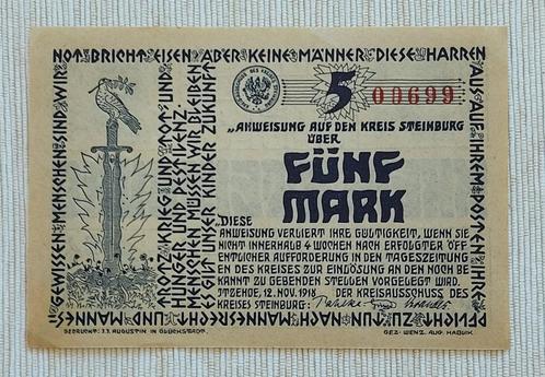 Germany 1918  - 5 Mark ‘Kreis Steinburg’ No 00699 - UNC, Postzegels en Munten, Bankbiljetten | Europa | Niet-Eurobiljetten, Los biljet