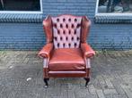 Engelse Chesterfield oorfauteuil roodbruin, Huis en Inrichting, Ophalen of Verzenden, Leer