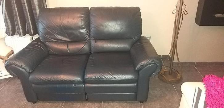 Lederen 2-zit met manuele relax funktie..., Huis en Inrichting, Zetels | Zetels, Gebruikt, Rechte bank, Tweepersoons, 150 tot 200 cm