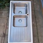 inbouwspoelbak (2 bakken met afdruip en sifon/afvoer), Huis en Inrichting, Ophalen, Gebruikt, 100 tot 150 cm, Minder dan 100 cm