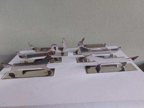 Set van 6 verzilverde Art Deco messenleggers dierenfiguren, Antiek en Kunst, Antiek | Bestek, Ophalen of Verzenden