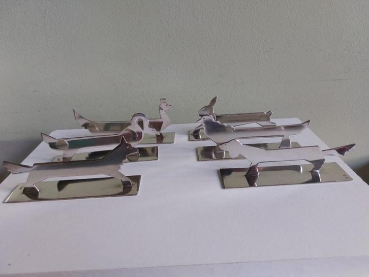 Set van 8 verzilverde Art Deco messenleggers dierenfiguren, Antiek en Kunst, Antiek | Bestek, Ophalen of Verzenden