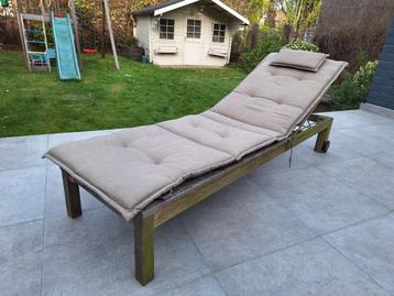ligbed teak, Tuin en Terras, Ophalen, Gebruikt, Teakhout, Verrijdbaar