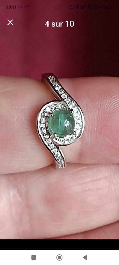 Sterling zilver ring met natuurlijke smaragd, Handtassen en Accessoires, Ringen, Nieuw, Dame, Zilver, Zilver, Met edelsteen, Ophalen of Verzenden