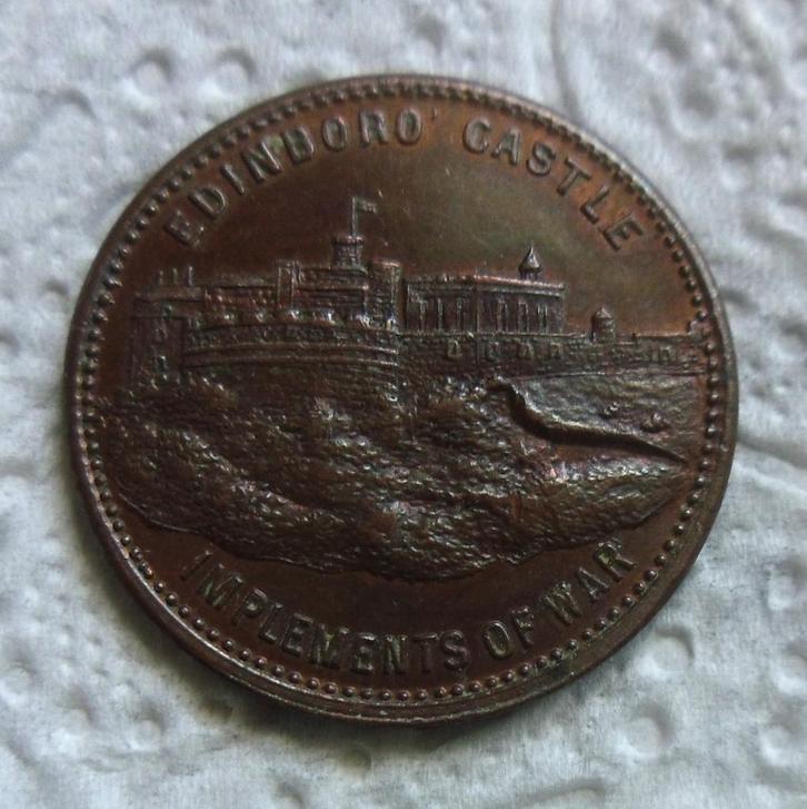 Token - Edinboro Castle Implements of war 1879., Postzegels en Munten, Penningen en Medailles, Brons, Verzenden