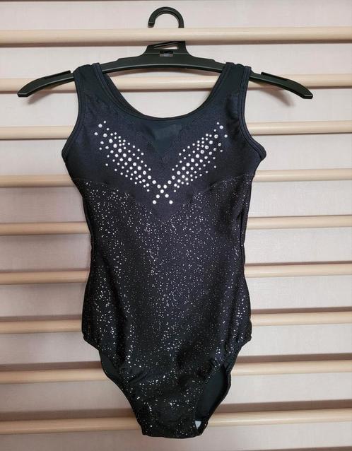 Zwart turnpakje met glitters & diamantjes, Sport en Fitness, Turnen, Zo goed als nieuw, Turnpak(je), Kindermaat 122 t/m 140, Zwart
