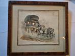 ingekleurde litho ' PAARDENKOETS ' 19e eeuw, Antiek en Kunst, Kunst | Litho's en Zeefdrukken, Ophalen of Verzenden