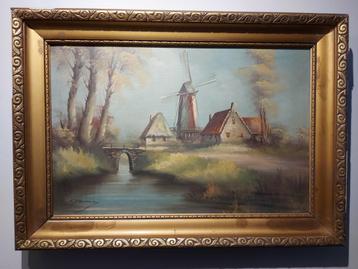 SCHILDERIJ MET BEEK - MOLEN - WONING beschikbaar voor biedingen