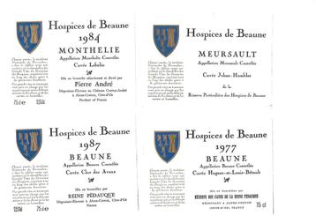 Lot van 4 oude etiketten Hospice de Beaune beschikbaar voor biedingen