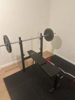 Bench press + curved bar, Sport en Fitness, Fitnessmaterialen, Ophalen, Zo goed als nieuw