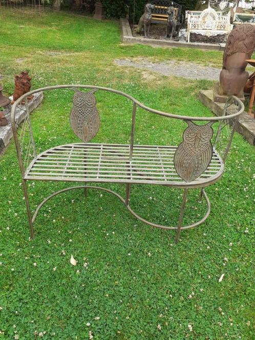 SCHITTERENDE SMEEDIJZEREN TUINBANK (van kop tot kop, uilen), Tuin en Terras, Tuinbanken, Nieuw, Metaal, Ophalen