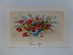 carte postale ancienne Bonne Fête fleurs décrites avec un sc, Affranchie, (Jour de) Fête, Enlèvement ou Envoi