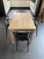 Tafel teak met 4 stoelen als nieuw, Huis en Inrichting, Complete eetkamers, Ophalen