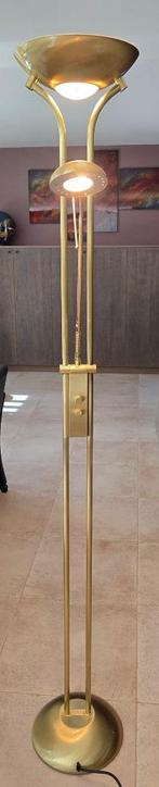 Dimbare staanlamp met leeslamp, goudkleurig, Ophalen, Gebruikt, Metaal, 150 tot 200 cm