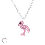 Zilveren kinderketting Flamingo met Swarovski kristallen, Nieuw, Ketting, Ophalen of Verzenden, Zilver