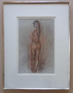 ONLEESBAAR / RUGGELINGS NAAKT / ORIGINEEL / 53x41cm / KADER, Antiek en Kunst, Kunst | Schilderijen | Modern, Ophalen of Verzenden