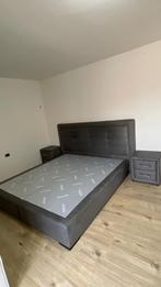 Super King boxspring met nachtkastjes, Ophalen, Antraciet boxspring, Tweepersoons, Zo goed als nieuw