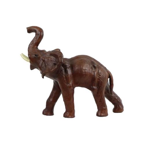 Vintage Olifant met Slagtanden Papier Mache Bruin Leder Beel, Verzamelen, Beelden en Beeldjes, Gebruikt, Dier, Ophalen of Verzenden