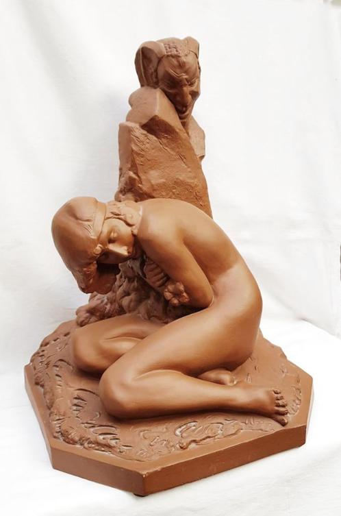 Imposant beeld - Naakt met Sater (60 cm)-Van De Voorde., Antiek en Kunst, Kunst | Beelden en Houtsnijwerken, Ophalen of Verzenden