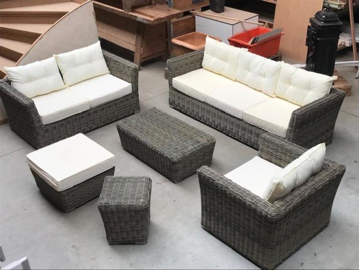 Tuinset / loungeset, Tuin en Terras, Tuinsets en Loungesets, Zo goed als nieuw, Loungeset, Wicker, 6 zitplaatsen, Bank, Bijzettafel