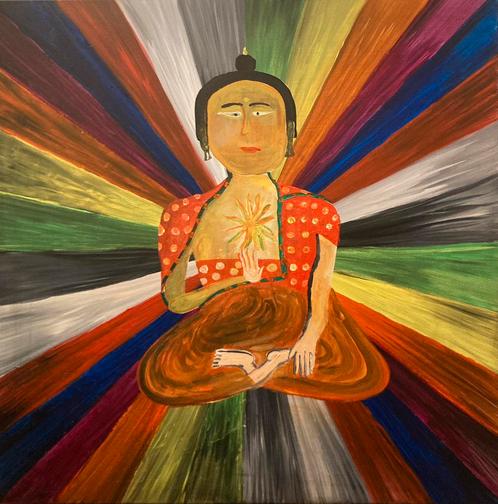 Peinture toile bouddha buddha boeddha schilderij cadre, Antiquités & Art, Art | Peinture | Moderne