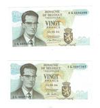 Munt/Biljet-2 biljetten Boudewijn 20 BEF (Munt-003), Postzegels en Munten, Bankbiljetten | België, Los biljet, Ophalen of Verzenden