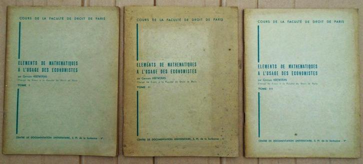 Eléments de mathématiques à l'usage des économistes - 1963, Livres, Livres d'étude & Cours, Utilisé, Enseignement supérieur professionnel
