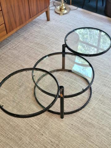 Vintage salontafel Swivel zwart / glas 70s beschikbaar voor biedingen