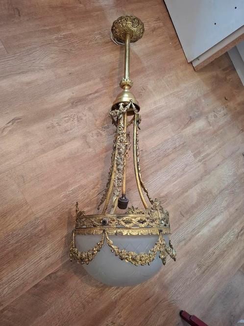 Plafonnier Art Nouveau en laiton, Maison & Meubles, Lampes | Lustres, Verre, Enlèvement