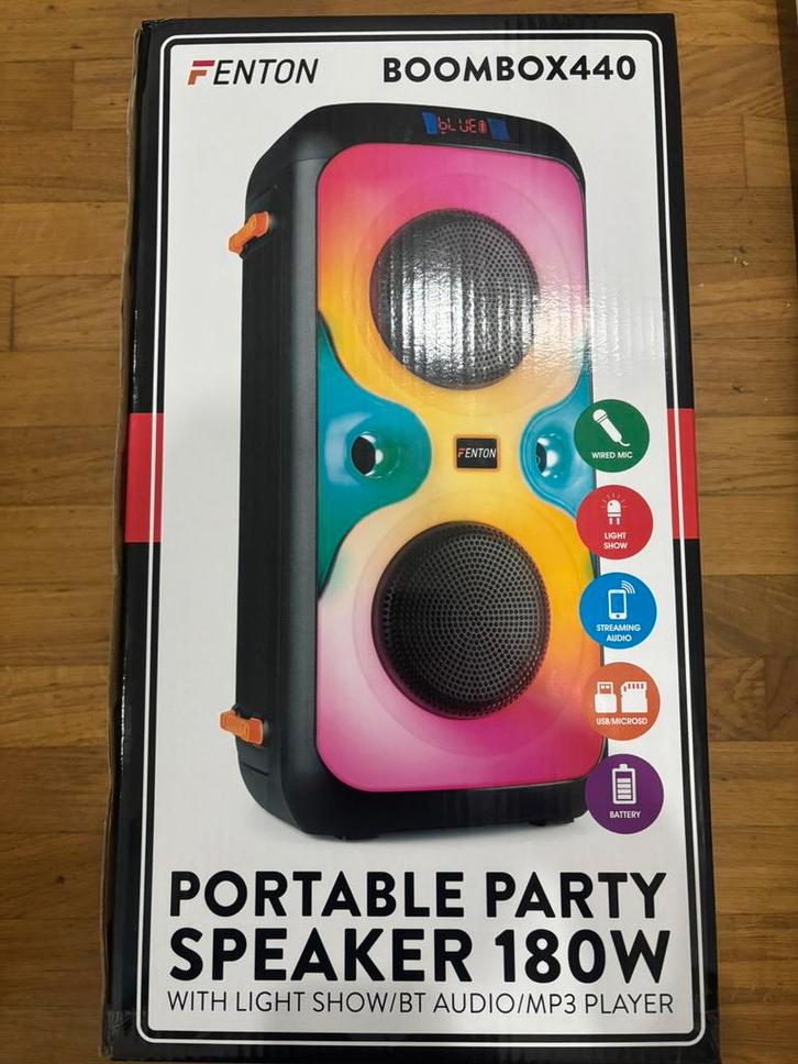 Fenton Boombox 440 LED Partyspeaker 180W BT microphone, Audio, Tv en Foto, Luidsprekerboxen, Nieuw, Overige typen, 120 watt of meer
