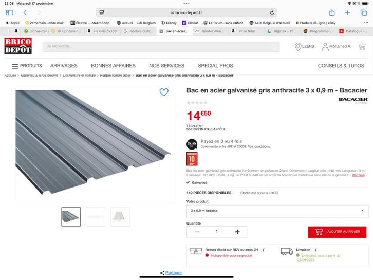 Tôles toiture ou bardage galvanisées. 3mx0,9mx0,5mm, Doe-het-zelf en Bouw, Dakpannen en Dakbedekking, Nieuw, Dakplaat of Dakpanplaat