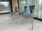 Belgo Chrom eetkamerstoelen, Blauw, Vier, Gebruikt, Metaal