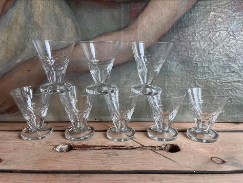 8 glaasjes Verreries Doyen - model Lido - art deco, Antiek en Kunst, Antiek | Glaswerk en Kristal, Ophalen of Verzenden